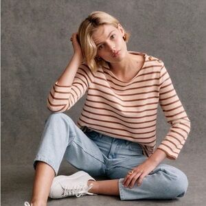 Sézane Colette Marinière Striped Pullover in Ecru / Camel